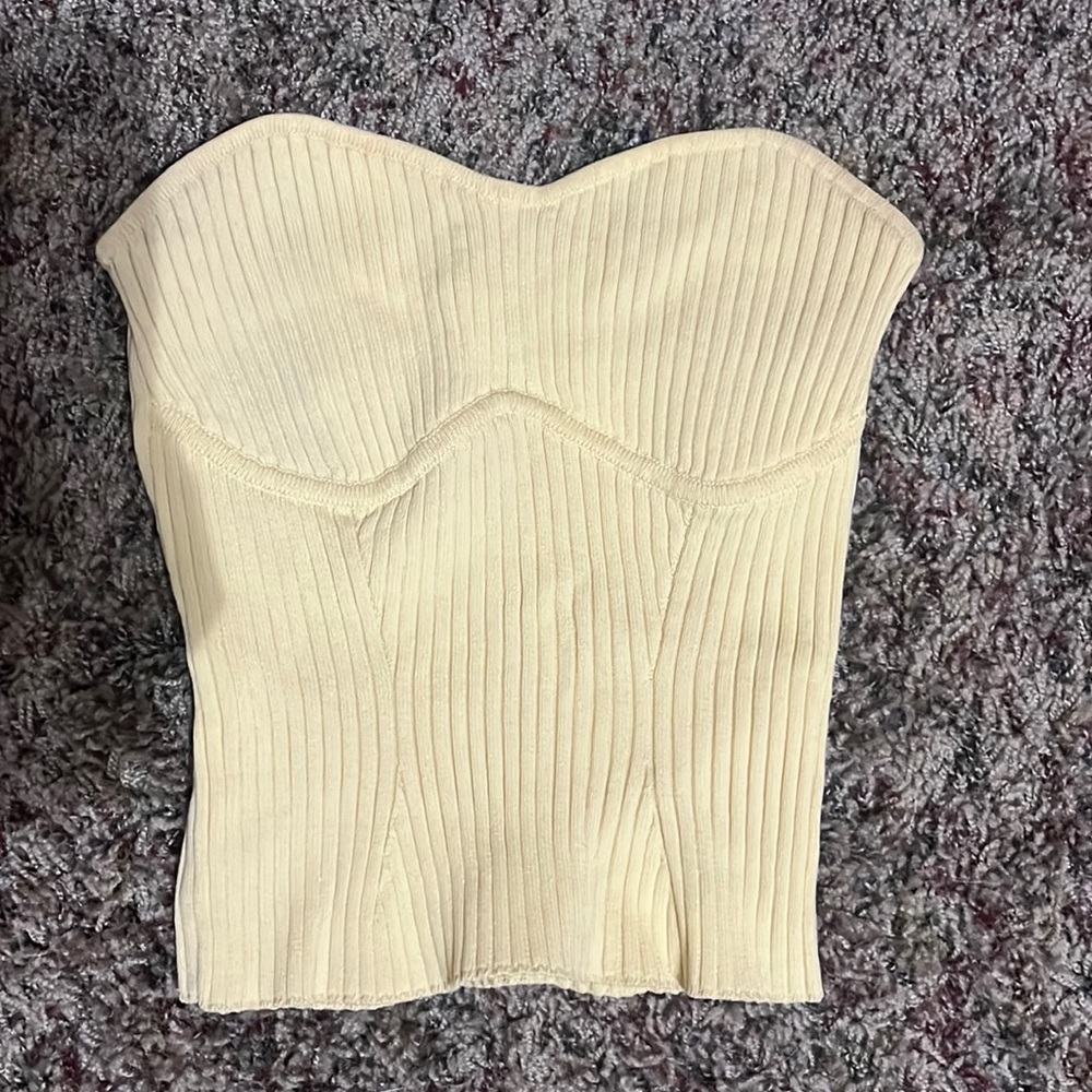 Pale Yellow Ribbed Corset Crop Top